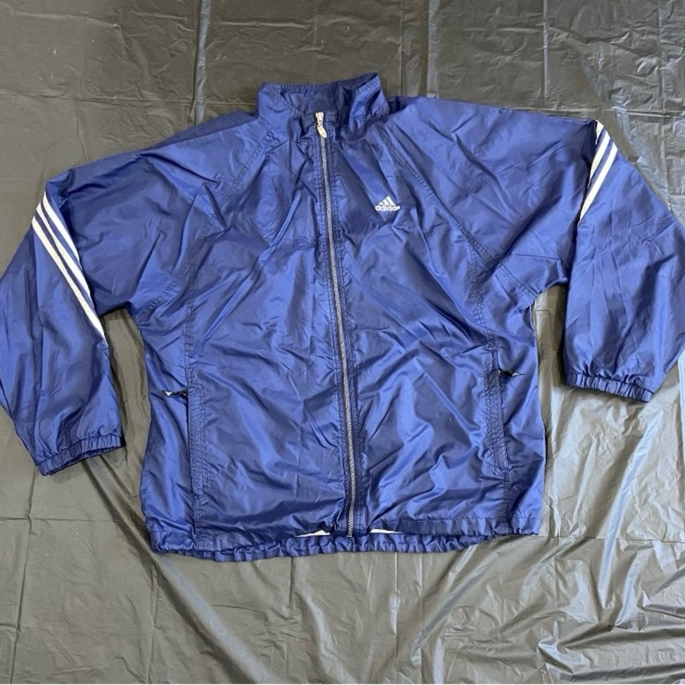 Adidas Blue Windbreaker with White Stripes